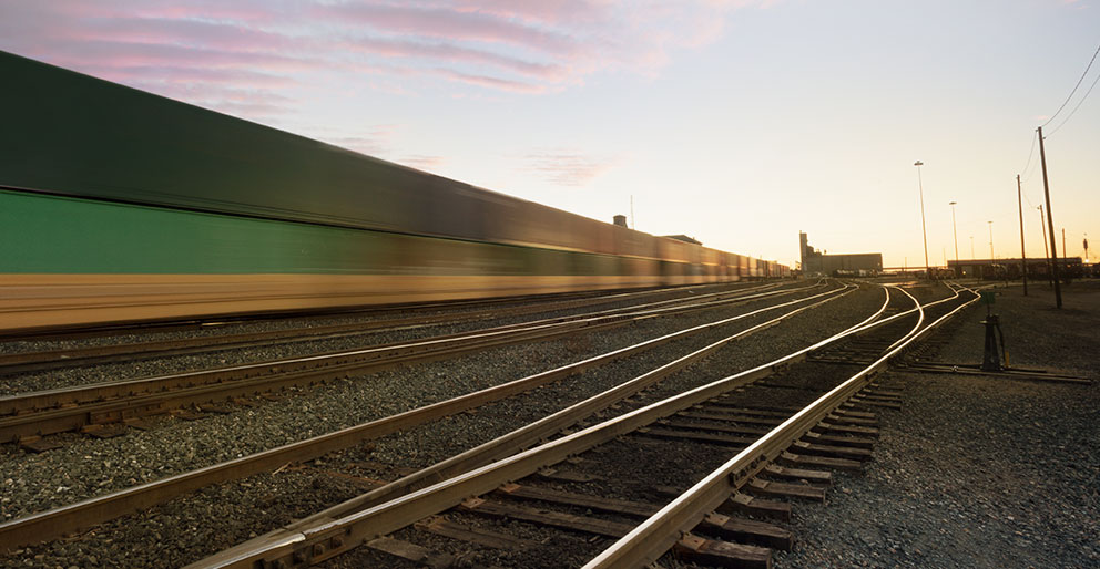 Train tracks at a rail station as one form of freight transportation