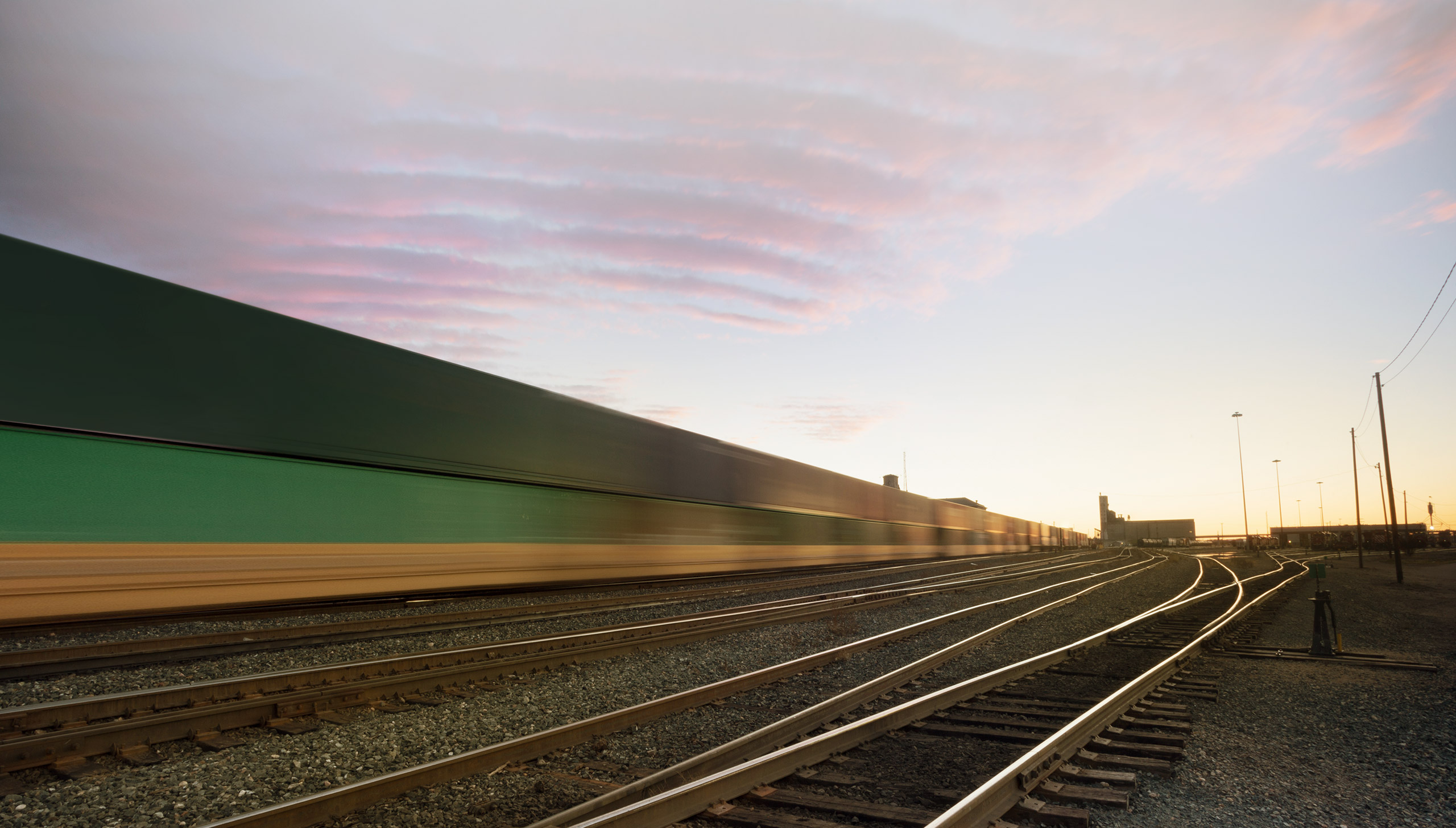 Train tracks at a rail station as one form of freight transportation